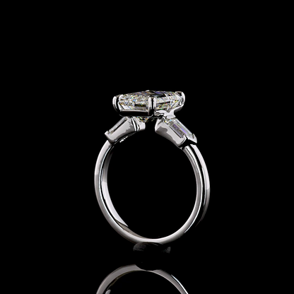 3.77 CTTW Emerald Lab Grown Diamond 3 Stones Ring Sz. 6.5 (E Color and VS1 Clarity)