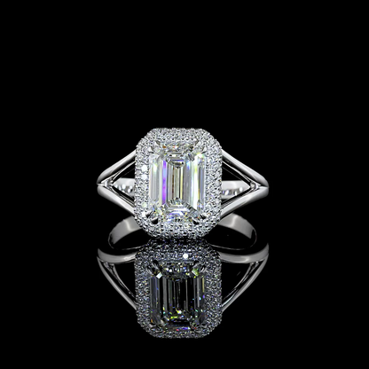 2.39 CTTW Emerald Lab Grown Diamond Halo Ring Sz. 6.5 (F Color and VS1 Clarity)