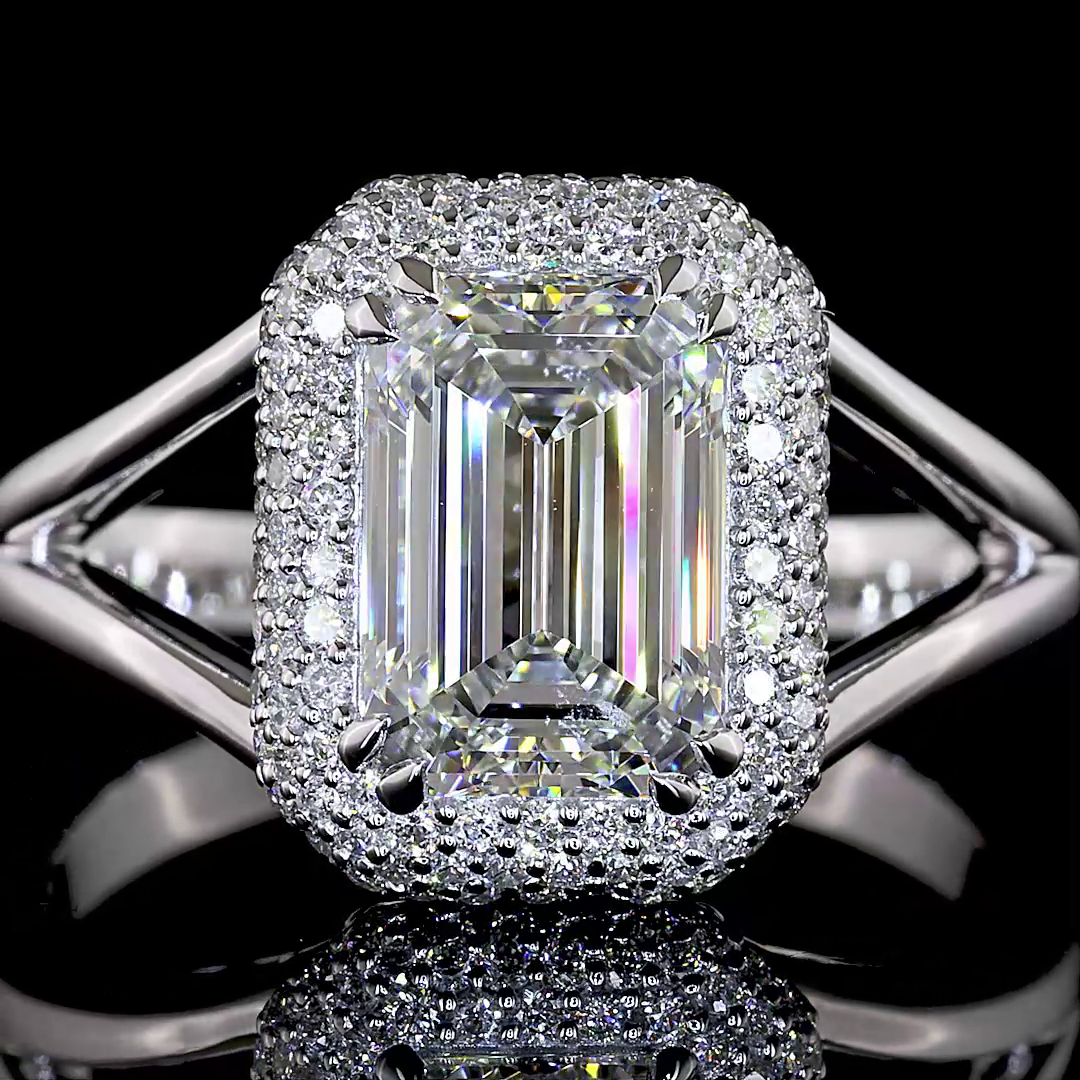 2.39 CTTW Emerald Lab Grown Diamond Halo Ring Sz. 6.5 (F Color and VS1 Clarity)