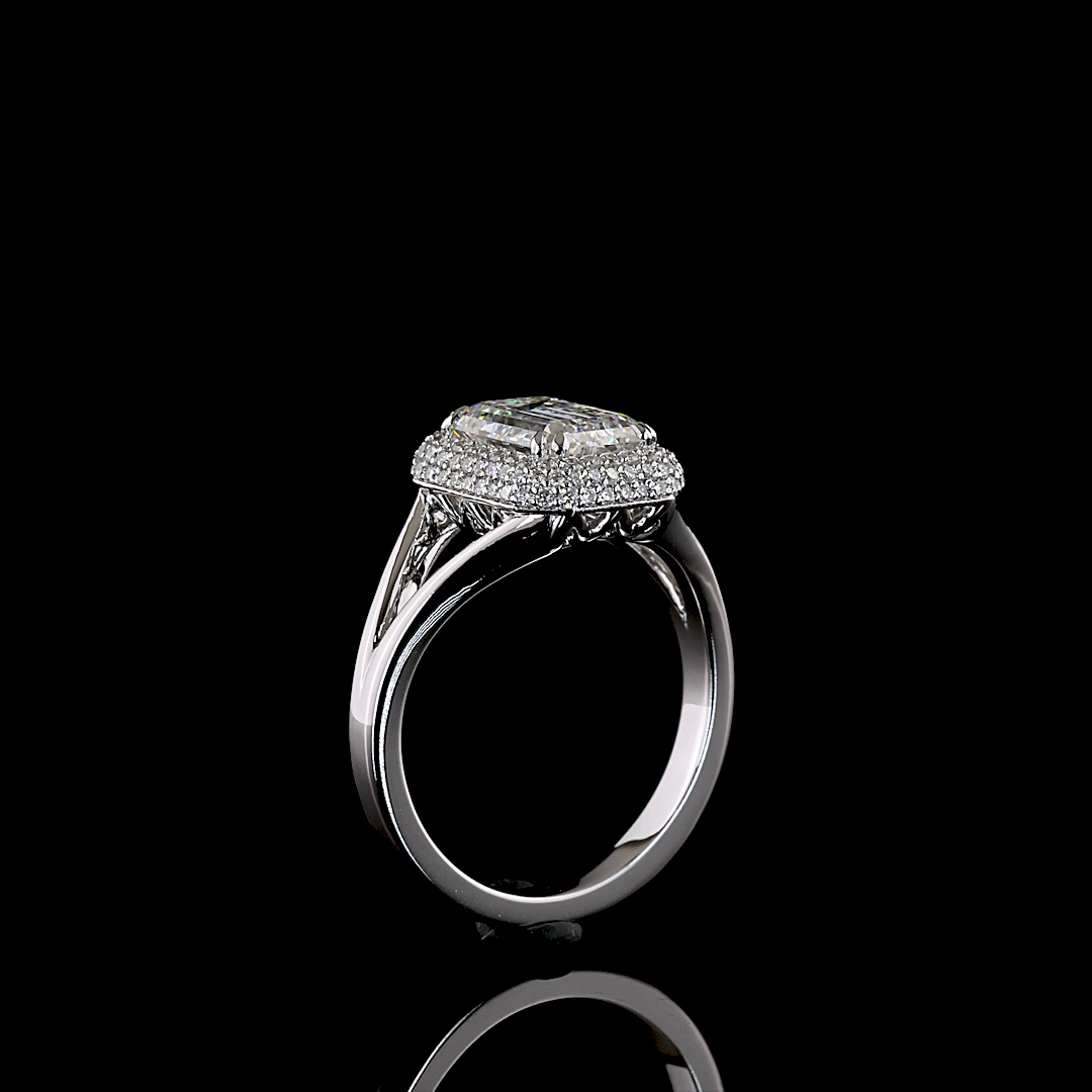 2.39 CTTW Emerald Lab Grown Diamond Halo Ring Sz. 6.5 (F Color and VS1 Clarity)