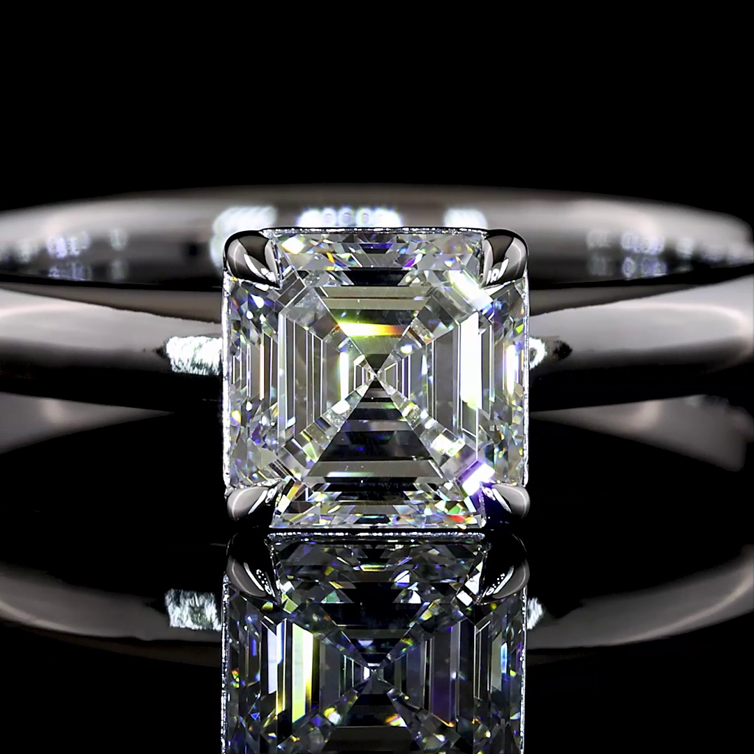 1.01 CT Asscher Lab Grown Diamond Solitaire Ring Sz. 6.5 (F Color and VS2 Clarity)