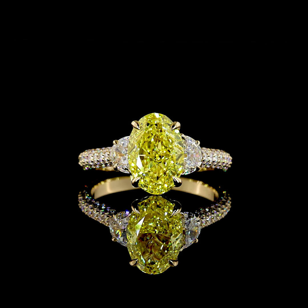 4.03 CTTW Oval Lab Grown Diamond 3Stone DiamondShank Ring Sz. 6.5 (FV.YL Color and VS2 Clarity)