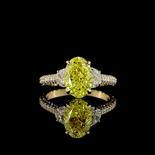 4.03 CTTW Oval Lab Grown Diamond 3Stone DiamondShank Ring Sz. 6.5 (FV.YL Color and VS2 Clarity)