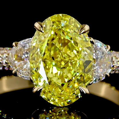 4.03 CTTW Oval Lab Grown Diamond 3Stone DiamondShank Ring Sz. 6.5 (FV.YL Color and VS2 Clarity)
