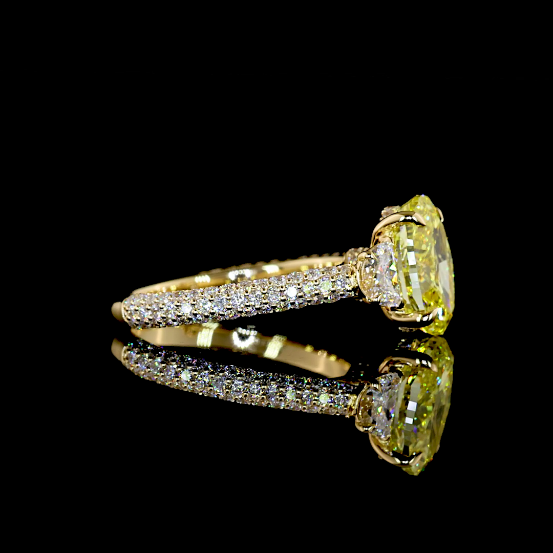 4.03 CTTW Oval Lab Grown Diamond 3Stone DiamondShank Ring Sz. 6.5 (FV.YL Color and VS2 Clarity)