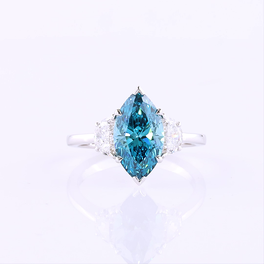 3.22 CTTW Marquise Lab Grown Diamond 3 Stones Ring Sz. 6.5 (FV.BL Color and VS2 Clarity)