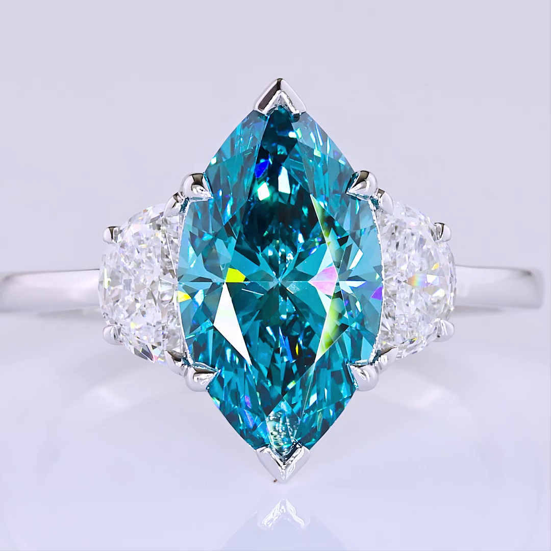 3.22 CTTW Marquise Lab Grown Diamond 3 Stones Ring Sz. 6.5 (FV.BL Color and VS2 Clarity)