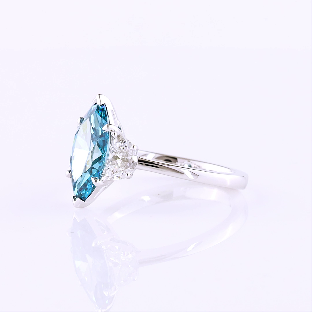 3.22 CTTW Marquise Lab Grown Diamond 3 Stones Ring Sz. 6.5 (FV.BL Color and VS2 Clarity)