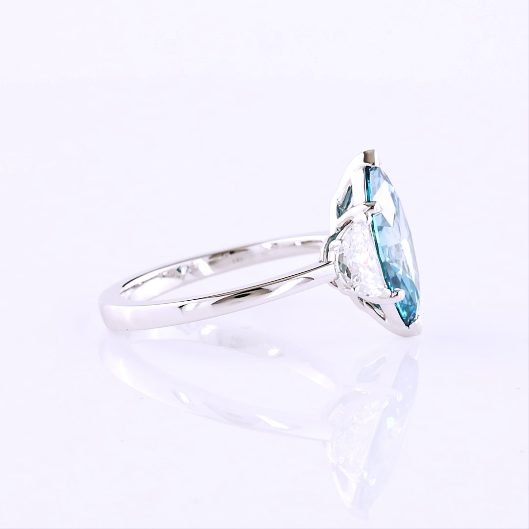 3.22 CTTW Marquise Lab Grown Diamond 3 Stones Ring Sz. 6.5 (FV.BL Color and VS2 Clarity)
