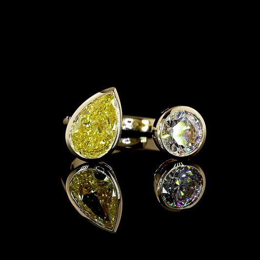 2.51 CTTW Pear Lab Grown Diamond Toi et Moi Ring Sz. 6.5 (FV.YL Color and VS2 Clarity)
