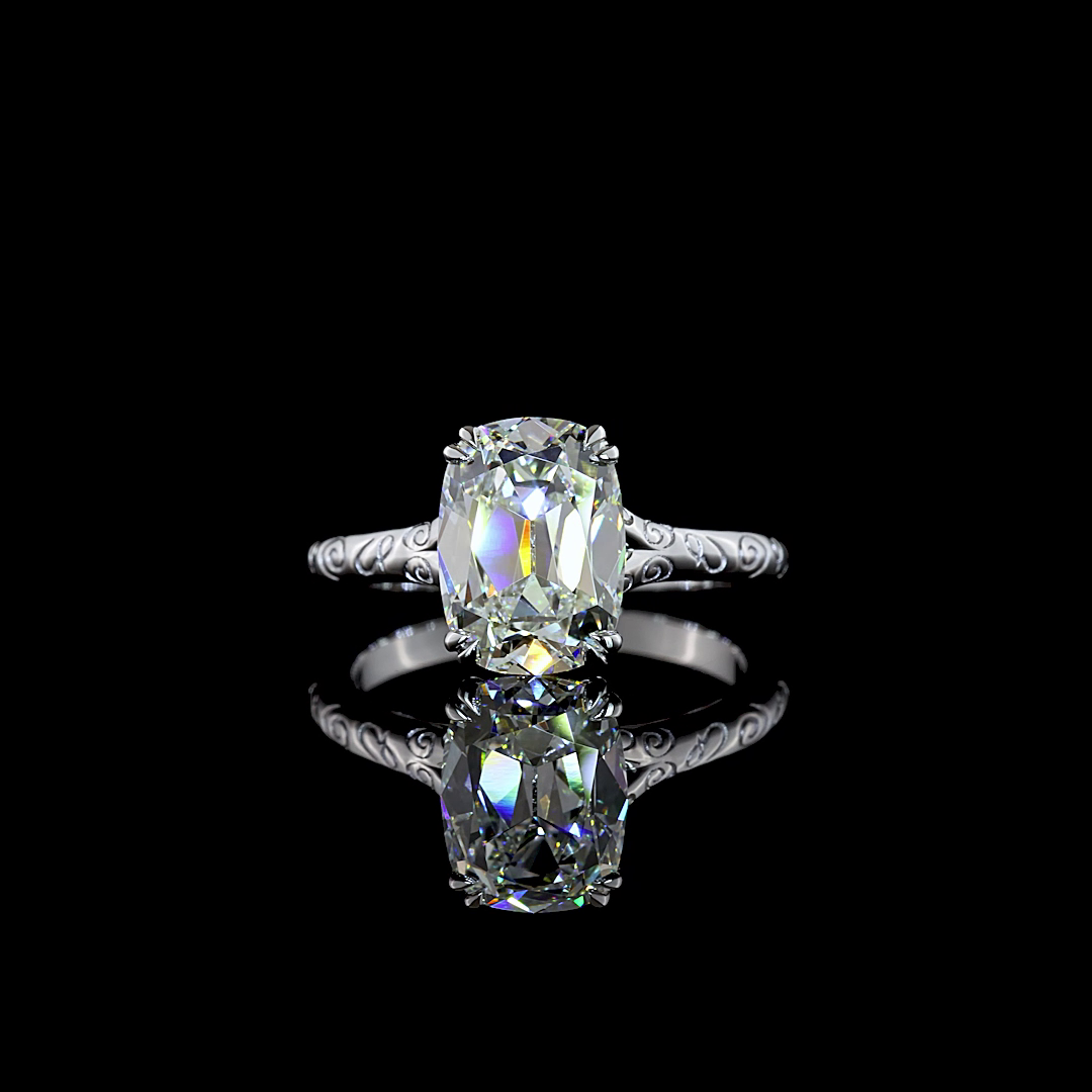 2.34 CTTW Antique Cushion Lab Diamond Solitaire Ring (F Color and VS1 Clarity)