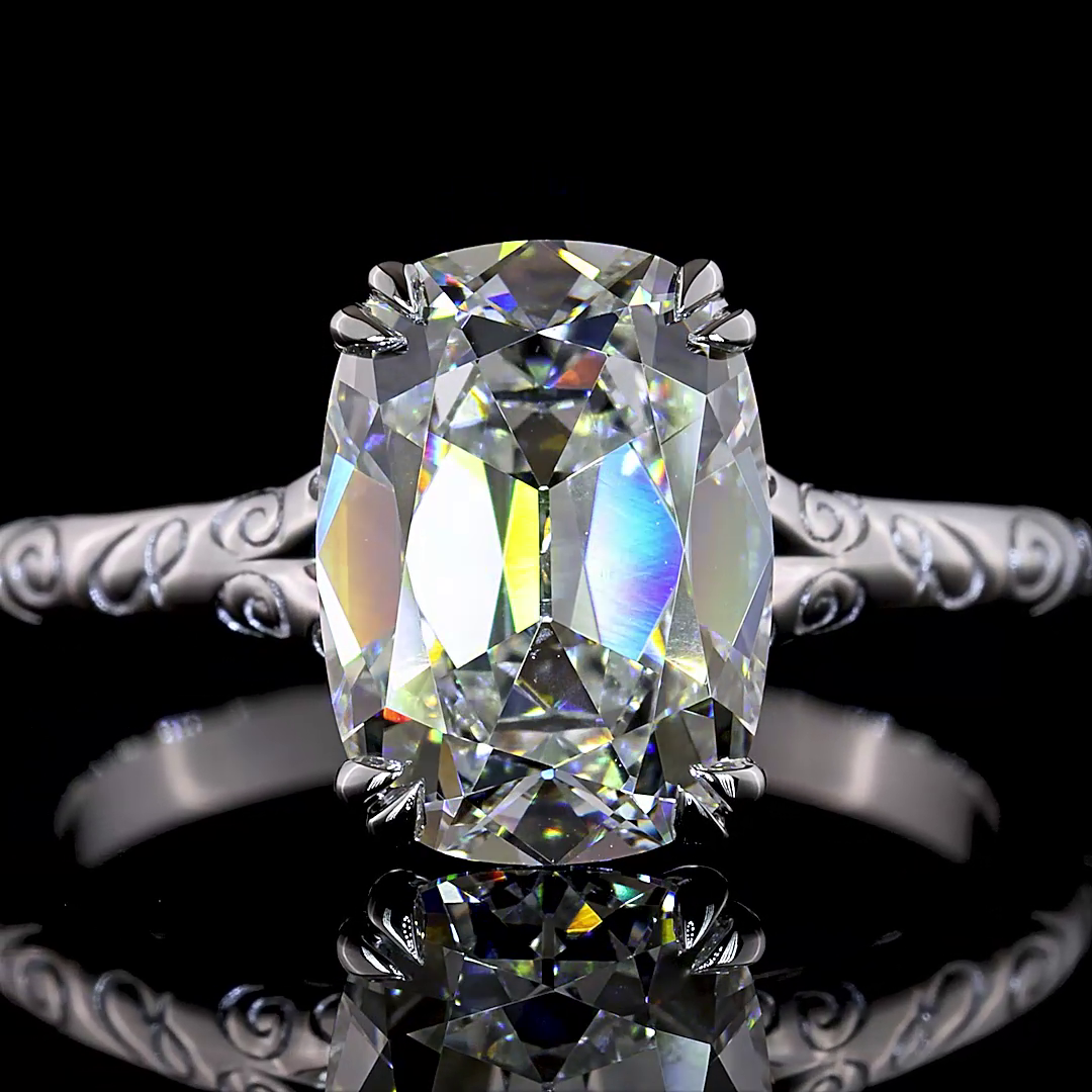2.34 CTTW Antique Cushion Lab Diamond Solitaire Ring (F Color and VS1 Clarity)