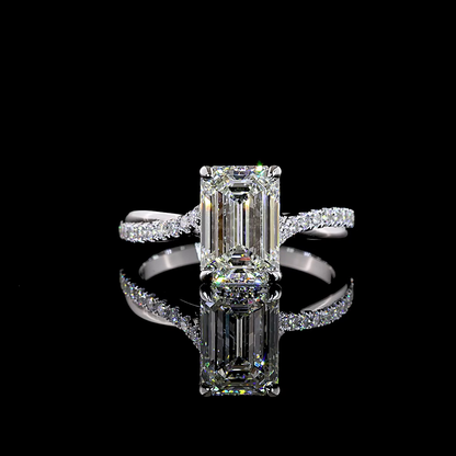 2.80 CTTW Emerald Lab Grown Diamond Solitaire Diamond Shank Ring Sz. 6.5 (F Color and VS1 Clarity)