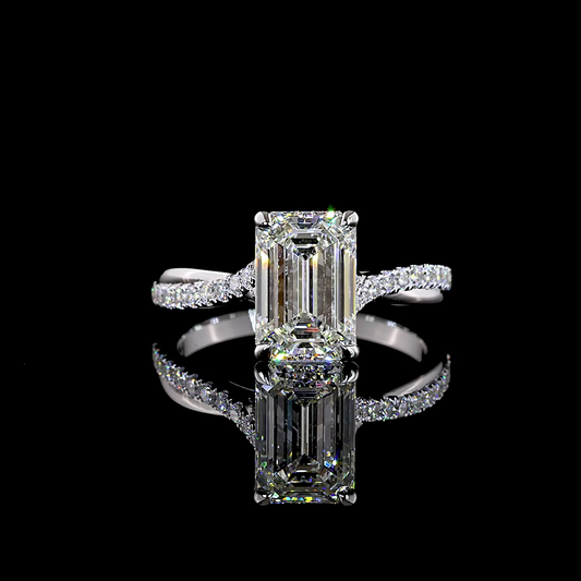 2.80 CTTW Emerald Lab Grown Diamond Solitaire Diamond Shank Ring Sz. 6.5 (F Color and VS1 Clarity)