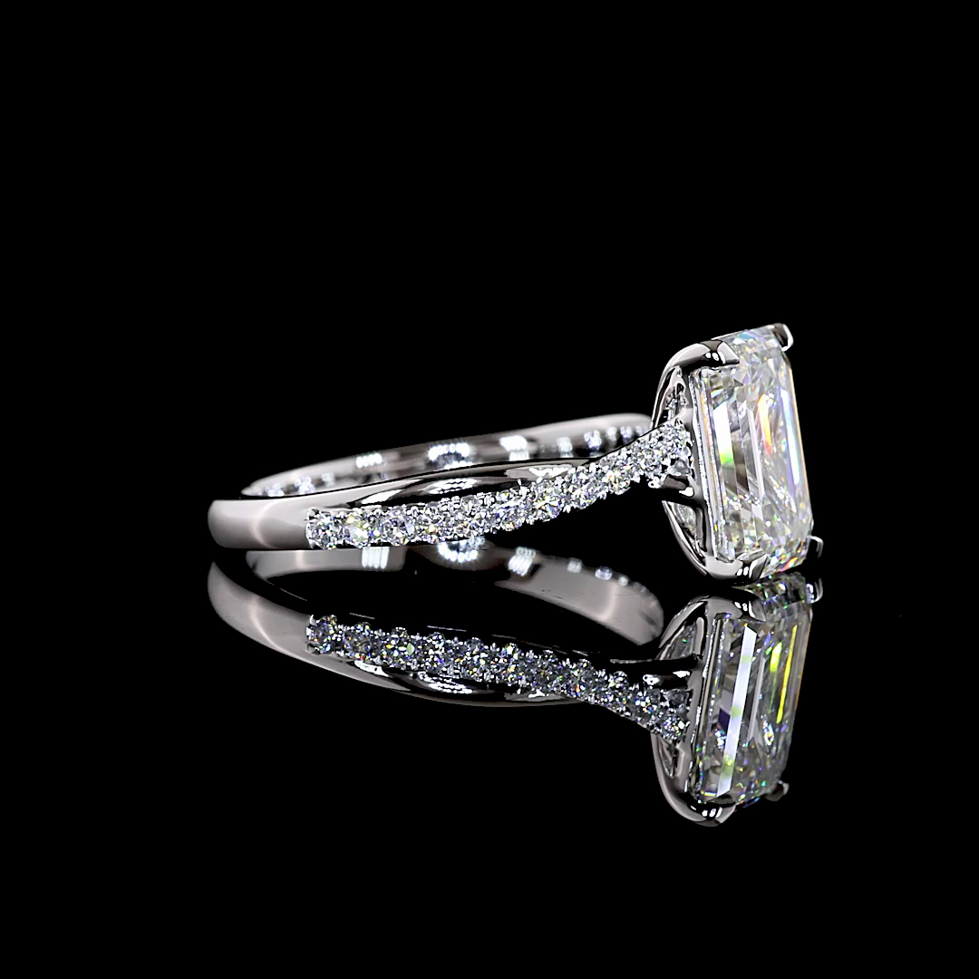 2.80 CTTW Emerald Lab Grown Diamond Solitaire Diamond Shank Ring Sz. 6.5 (F Color and VS1 Clarity)
