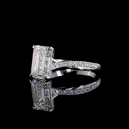2.80 CTTW Emerald Lab Grown Diamond Solitaire Diamond Shank Ring Sz. 6.5 (F Color and VS1 Clarity)