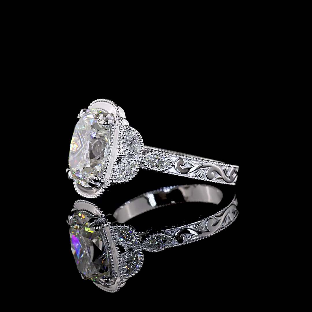 4.51 CTTW Antique Cushion Lab Grown Diamond Special Ring Sz. 6.5 (F Color and VS1 Clarity)