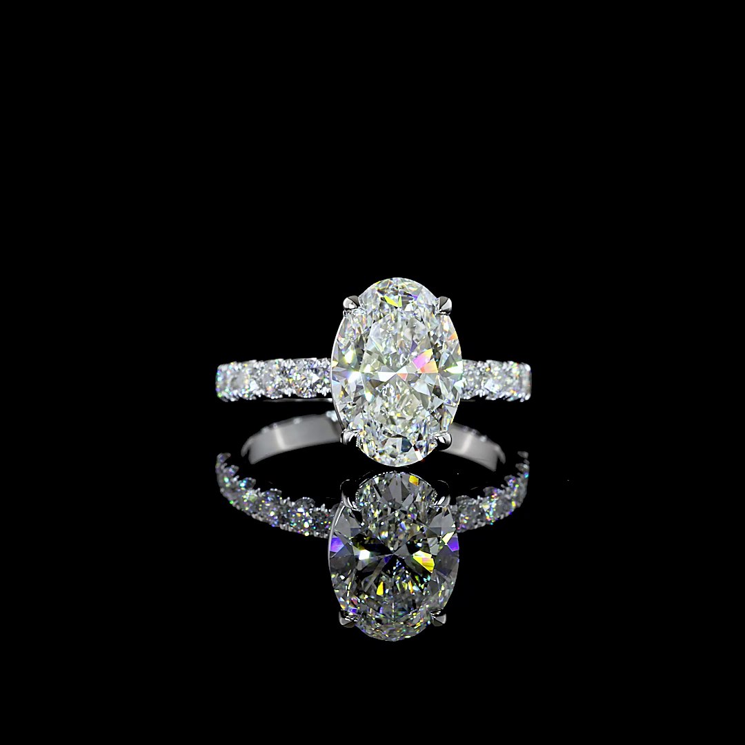 3.69 CTTW Oval Lab Grown Diamond Solitaire Diamond Shank Ring Sz. 7 (F Color and VS1 Clarity)