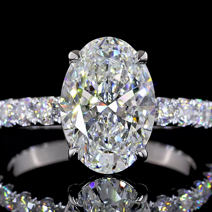 3.69 CTTW Oval Lab Grown Diamond Solitaire Diamond Shank Ring Sz. 7 (F Color and VS1 Clarity)