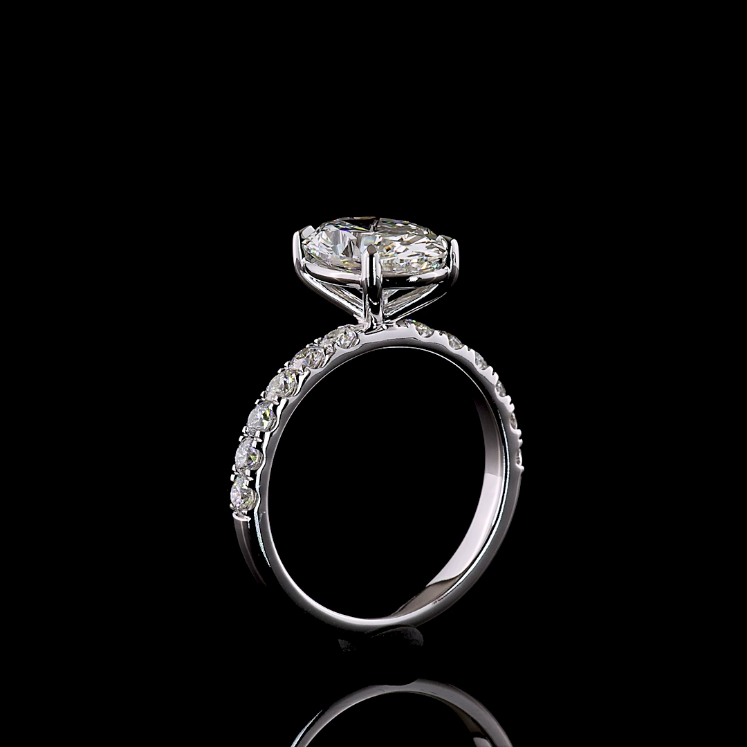 3.69 CTTW Oval Lab Grown Diamond Solitaire Diamond Shank Ring Sz. 7 (F Color and VS1 Clarity)