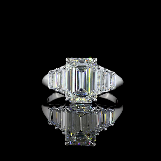 4.04 CTTW Emerald Lab Grown Diamond 7 Stones Ring Sz. 6 (F Color and VS1 Clarity)