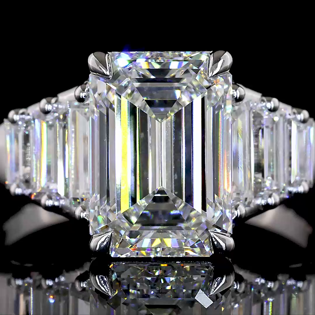 4.04 CTTW Emerald Lab Grown Diamond 7 Stones Ring Sz. 6 (F Color and VS1 Clarity)