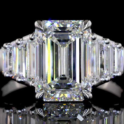 4.04 CTTW Emerald Lab Grown Diamond 7 Stones Ring Sz. 6 (F Color and VS1 Clarity)