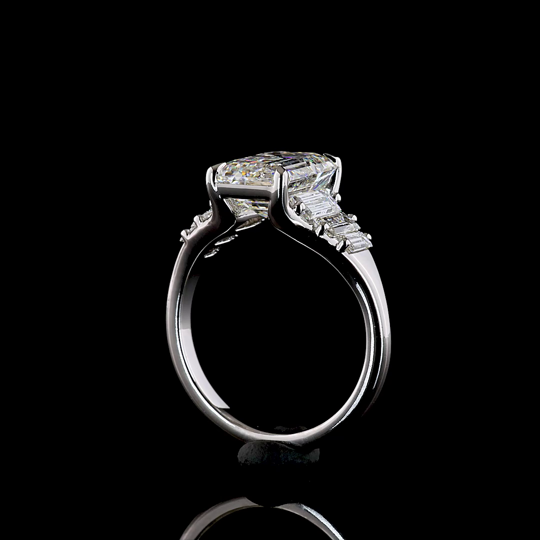 4.04 CTTW Emerald Lab Grown Diamond 7 Stones Ring Sz. 6 (F Color and VS1 Clarity)