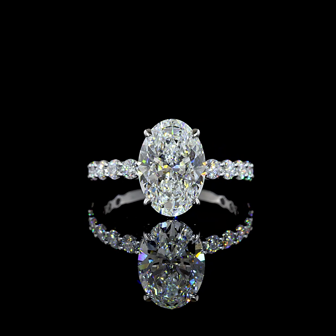 4.01 CTTW Oval Lab Diamond Solitaire Diamond Shank Ring (F Color and VS1 Clarity)