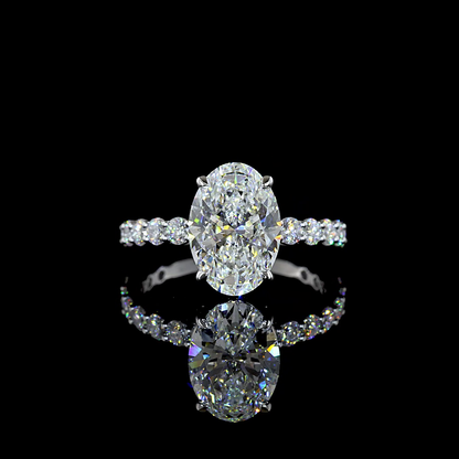 4.01 CTTW Oval Lab Diamond Solitaire Diamond Shank Ring (F Color and VS1 Clarity)