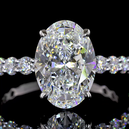 4.01 CTTW Oval Lab Grown Diamond Solitaire Diamond Shank Ring Sz. 7 (F Color and VS1 Clarity)