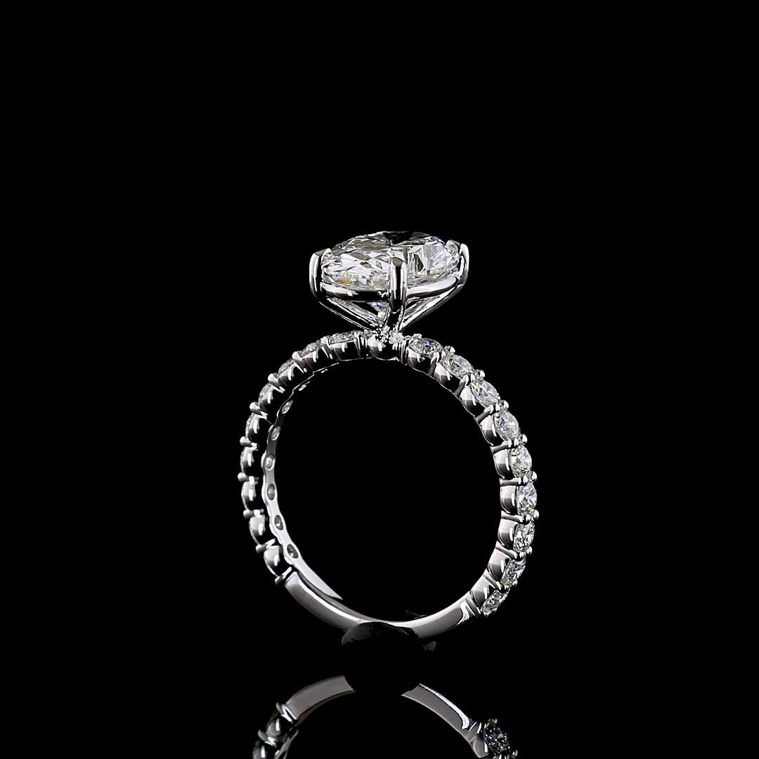 4.01 CTTW Oval Lab Diamond Solitaire Diamond Shank Ring (F Color and VS1 Clarity)