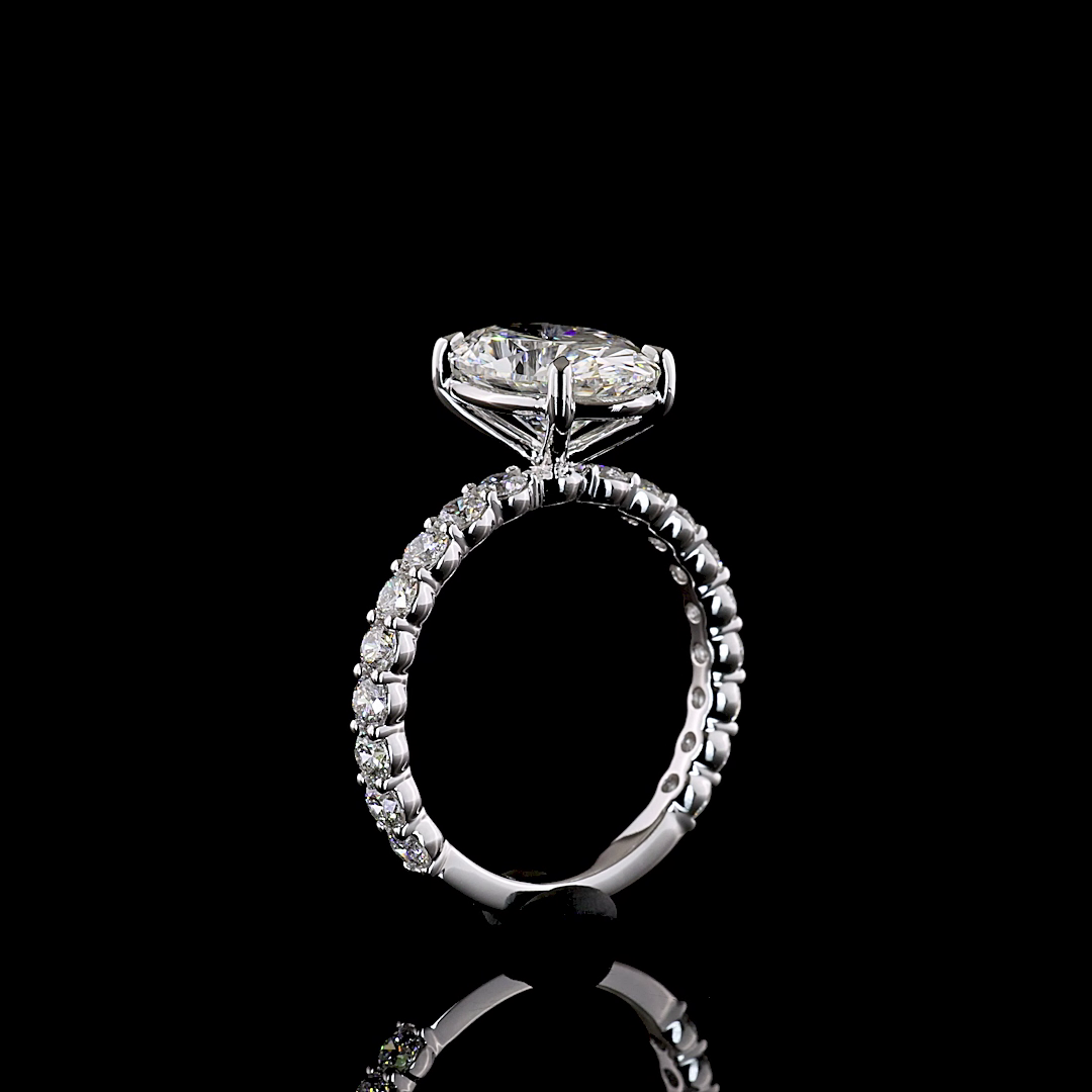 4.01 CTTW Oval Lab Diamond Solitaire Diamond Shank Ring (F Color and VS1 Clarity)