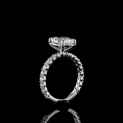 4.01 CTTW Oval Lab Diamond Solitaire Diamond Shank Ring (F Color and VS1 Clarity)