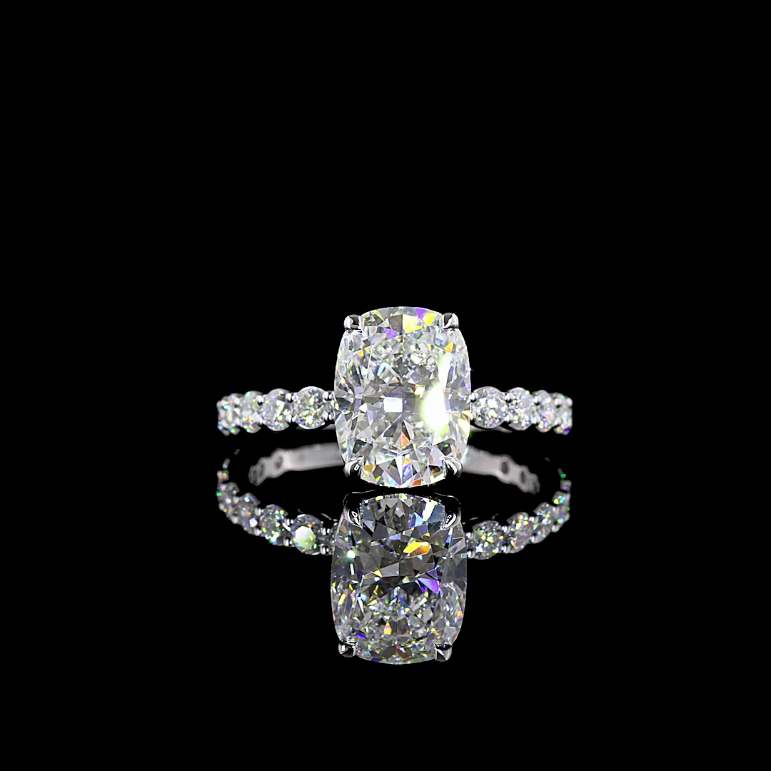 4.05 CTTW Cushion Brilliant Lab Grown Diamond Solitaire Diamond Shank Ring Sz. 7 (F Color and VS1 Clarity)