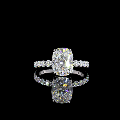 4.05 CTTW Cushion Brilliant Lab Grown Diamond Solitaire Diamond Shank Ring Sz. 7 (F Color and VS1 Clarity)