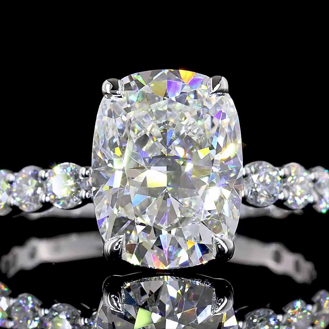 4.05 CTTW Cushion Brilliant Lab Grown Diamond Solitaire Diamond Shank Ring Sz. 7 (F Color and VS1 Clarity)