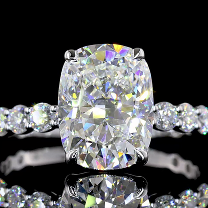 4.05 CTTW Cushion Brilliant Lab Grown Diamond Solitaire Diamond Shank Ring Sz. 7 (F Color and VS1 Clarity)