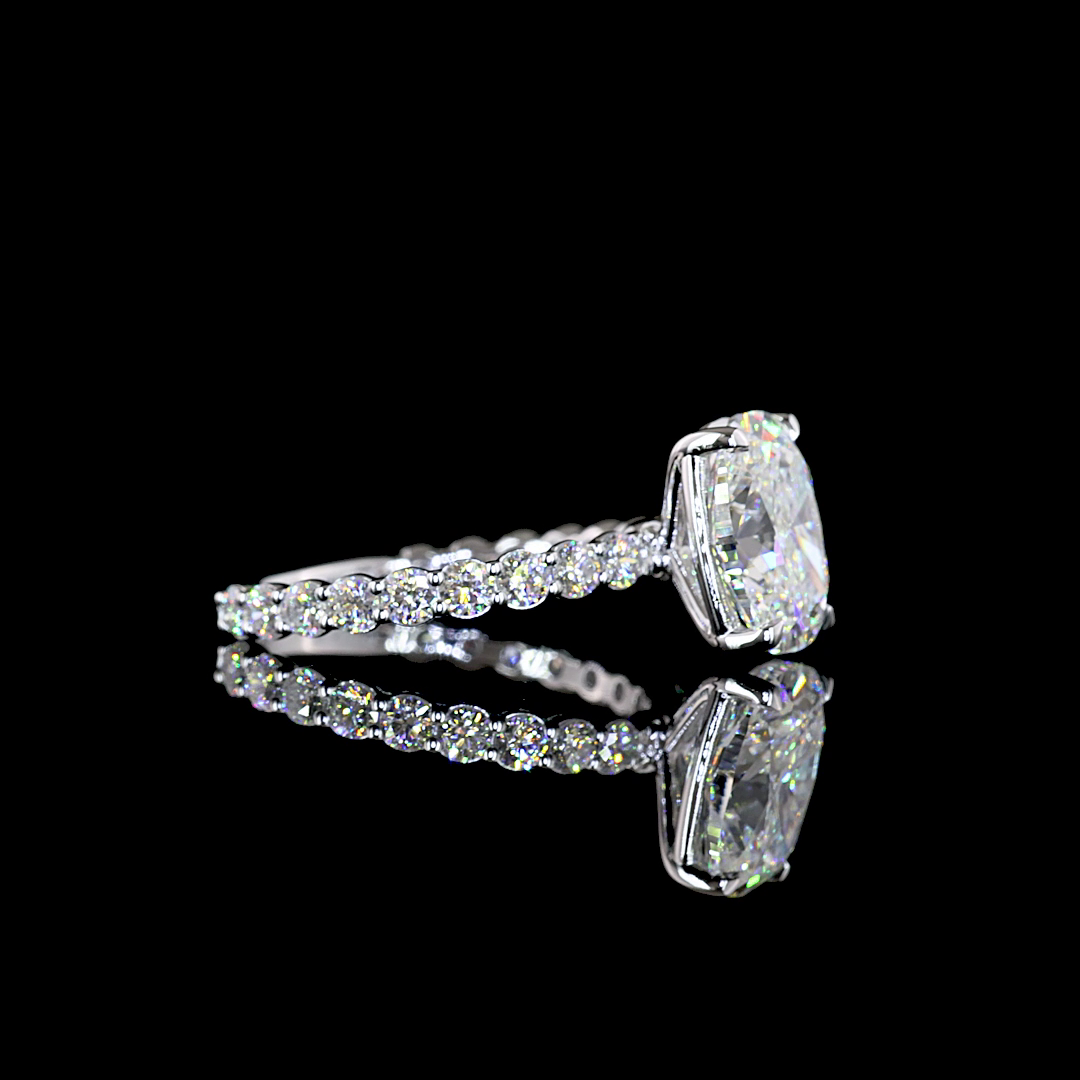 4.05 CTTW Cushion Brilliant Lab Grown Diamond Solitaire Diamond Shank Ring Sz. 7 (F Color and VS1 Clarity)