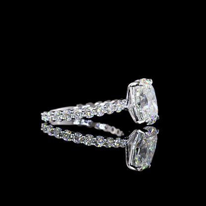 4.05 CTTW Cushion Brilliant Lab Grown Diamond Solitaire Diamond Shank Ring Sz. 7 (F Color and VS1 Clarity)