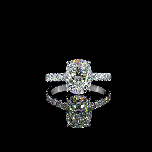 4.11 CTTW Cushion Brilliant Lab Grown Diamond Hidden Halo Ring Sz. 7 (E Color and VS1 Clarity)