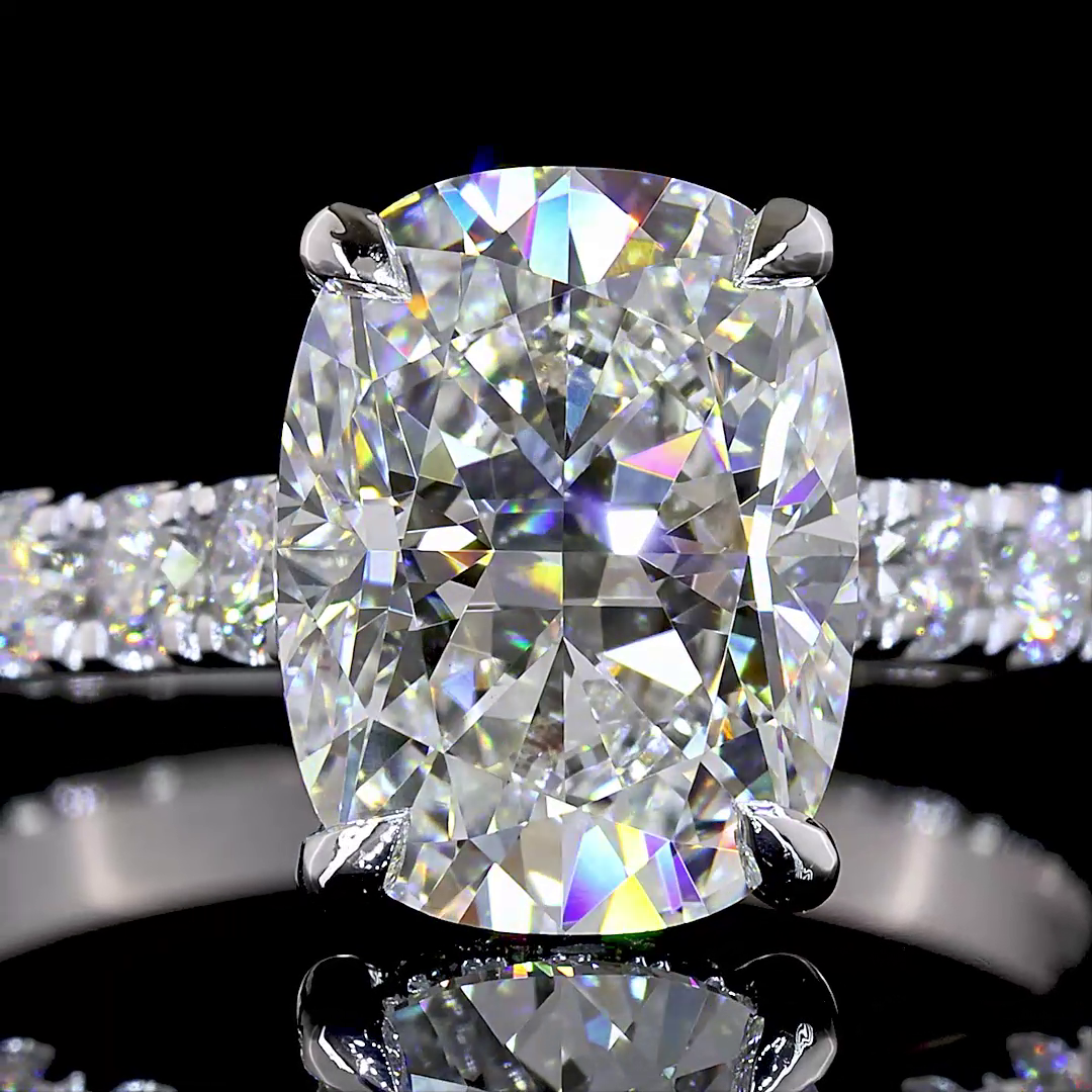 4.11 CTTW Cushion Brilliant Lab Grown Diamond Hidden Halo Ring Sz. 7 (E Color and VS1 Clarity)