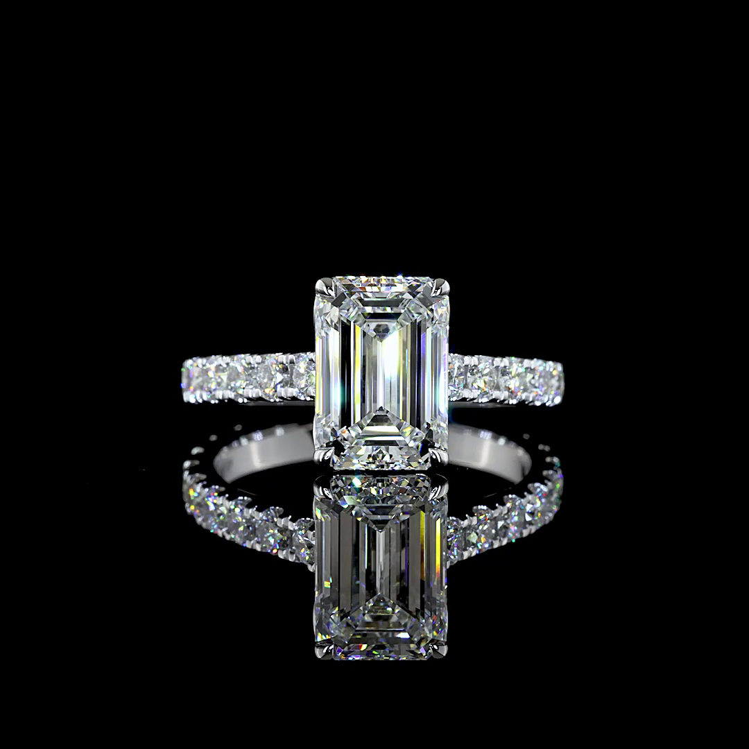 3.90 CTTW Emerald Lab Grown Diamond Solitaire Diamond Shank Ring Sz. 7 (E Color and VS1 Clarity)