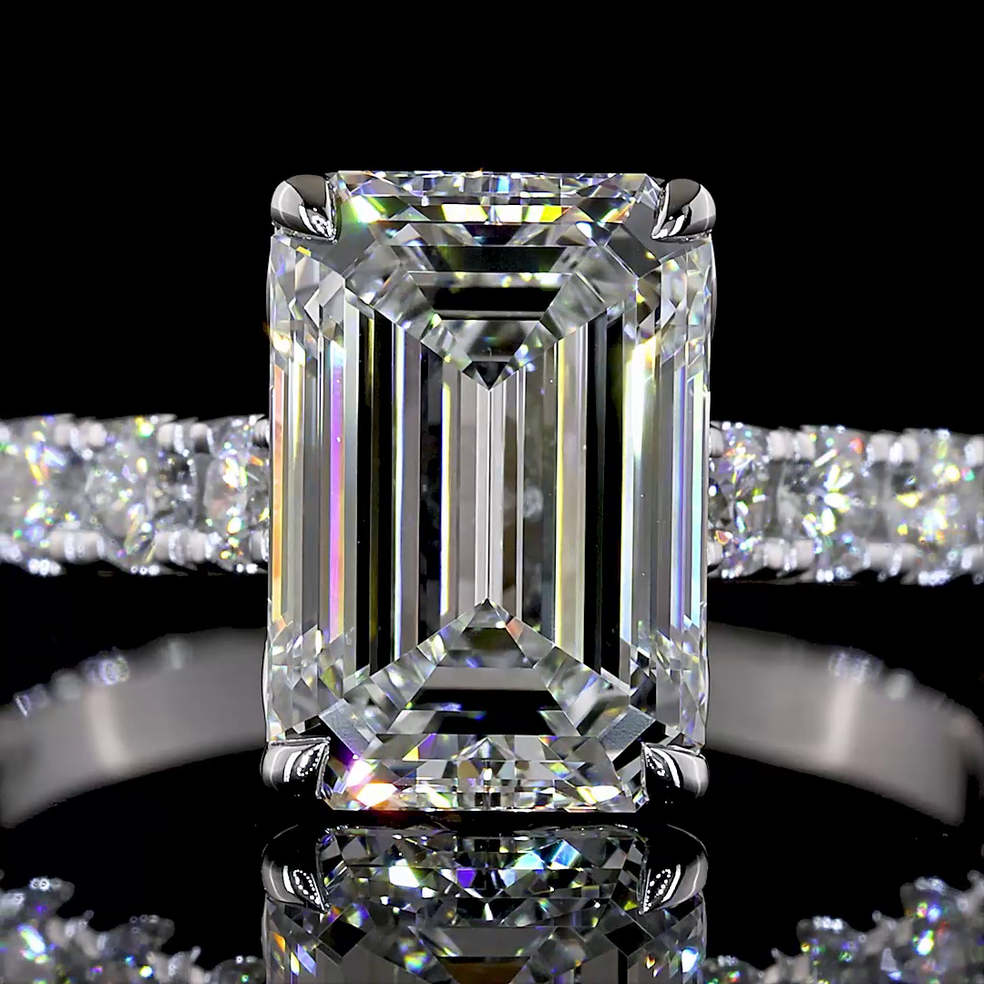3.90 CTTW Emerald Lab Grown Diamond Solitaire Diamond Shank Ring Sz. 7 (E Color and VS1 Clarity)