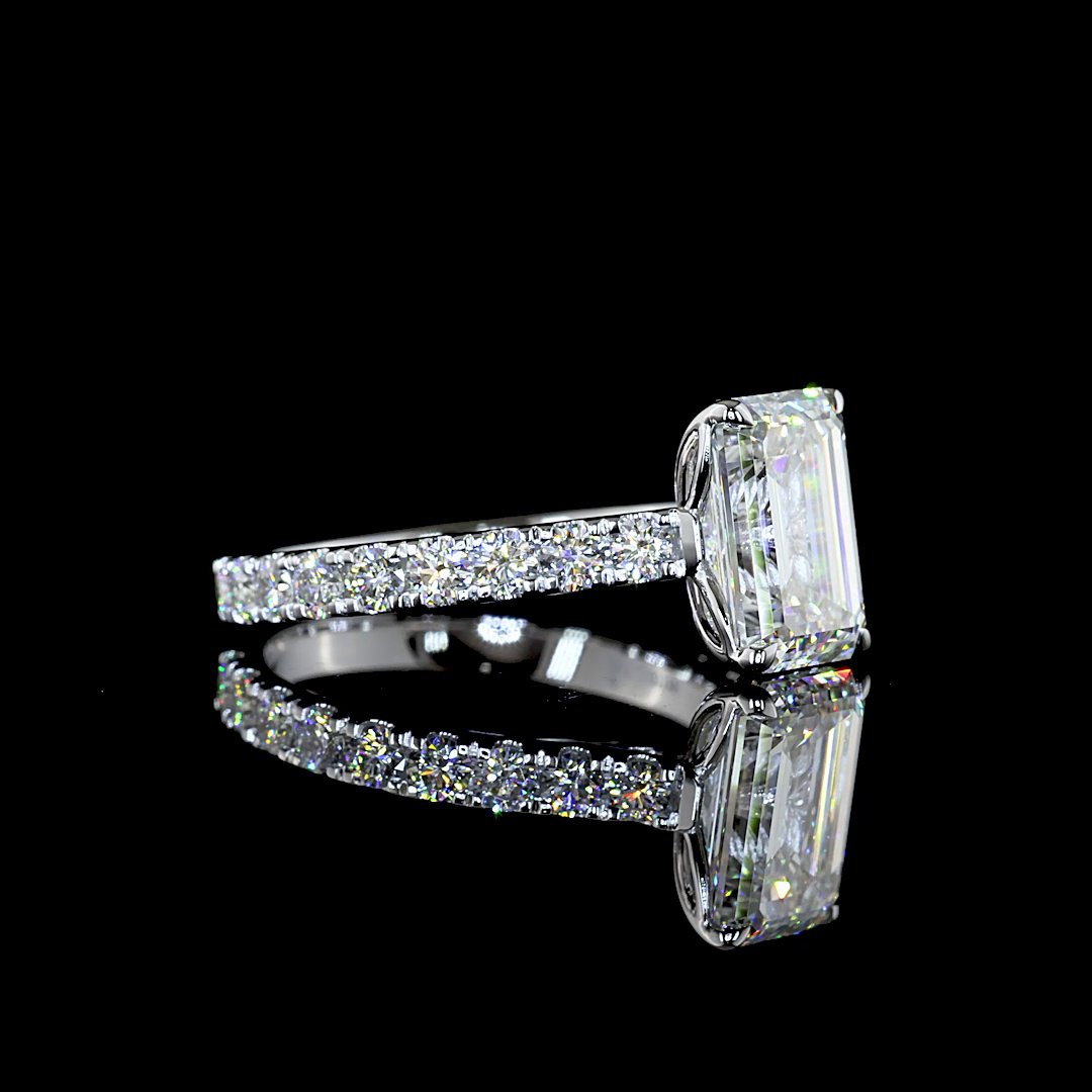 3.90 CTTW Emerald Lab Diamond Solitaire Diamond Shank Ring (E Color and VS1 Clarity)
