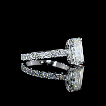 3.90 CTTW Emerald Lab Diamond Solitaire Diamond Shank Ring (E Color and VS1 Clarity)