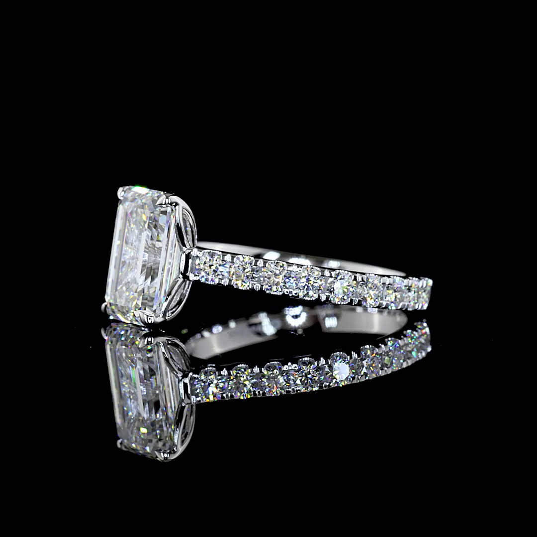 3.90 CTTW Emerald Lab Grown Diamond Solitaire Diamond Shank Ring Sz. 7 (E Color and VS1 Clarity)
