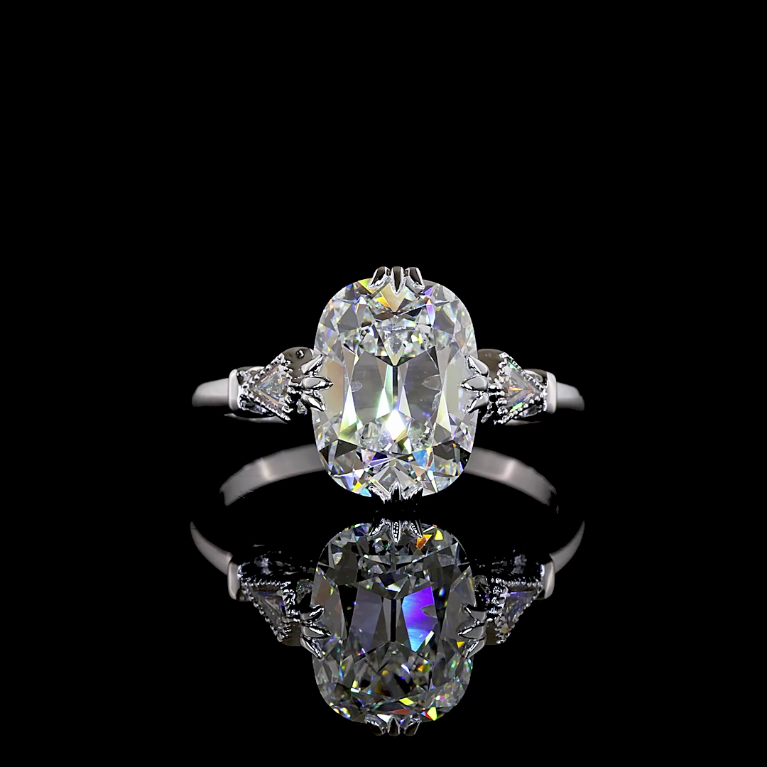 3.36 CTTW Antique Cushion Lab Grown Diamond Hidden Halo Ring Sz. 6 (F Color and VS1 Clarity)