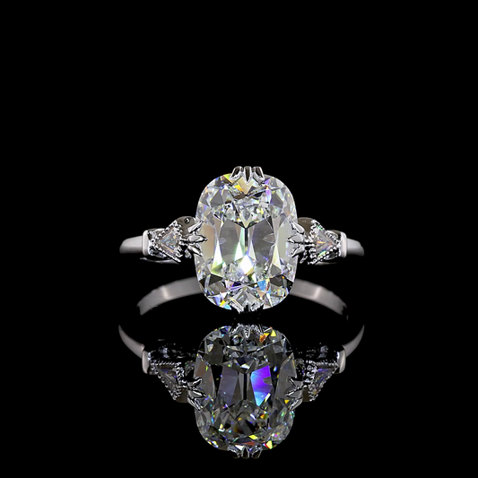 3.36 CTTW Antique Cushion Lab Grown Diamond Hidden Halo Ring Sz. 6 (F Color and VS1 Clarity)