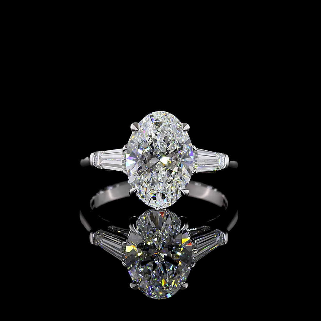 3.55 CTTW Oval Lab Grown Diamond 3 Stones Ring Sz. 7 (F Color and VS1 Clarity)